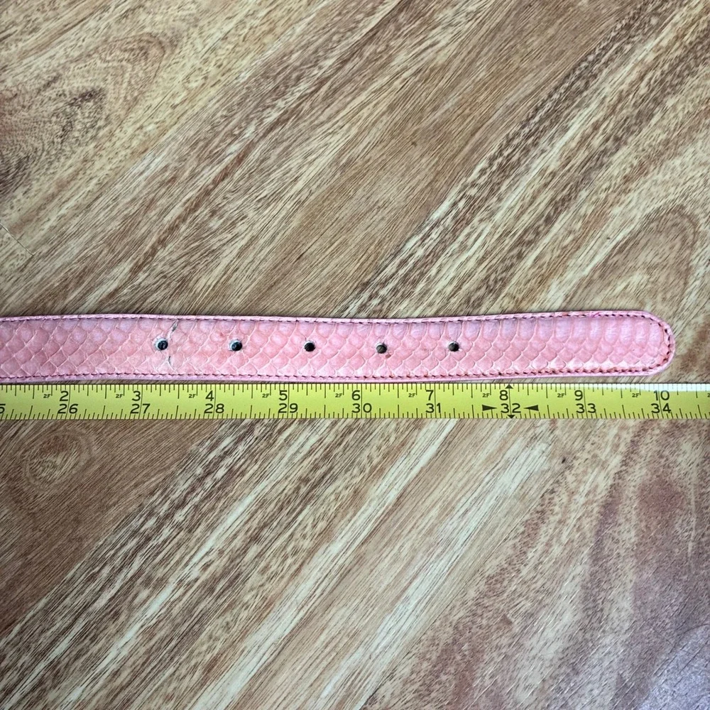 Vtg Pink Genuine Snakeskin Skinny Belt Gold Buckle Large Exotic Reptile Leather